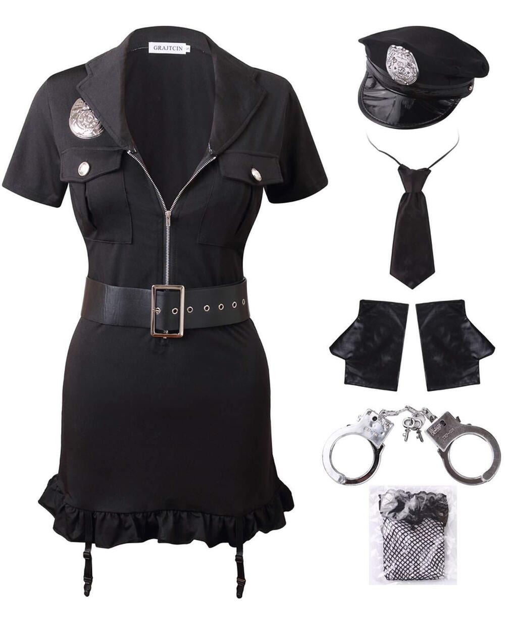 2419 Halloween Sexy Police Officer Costume, 7 Pieces Dirty Cop Play Dress